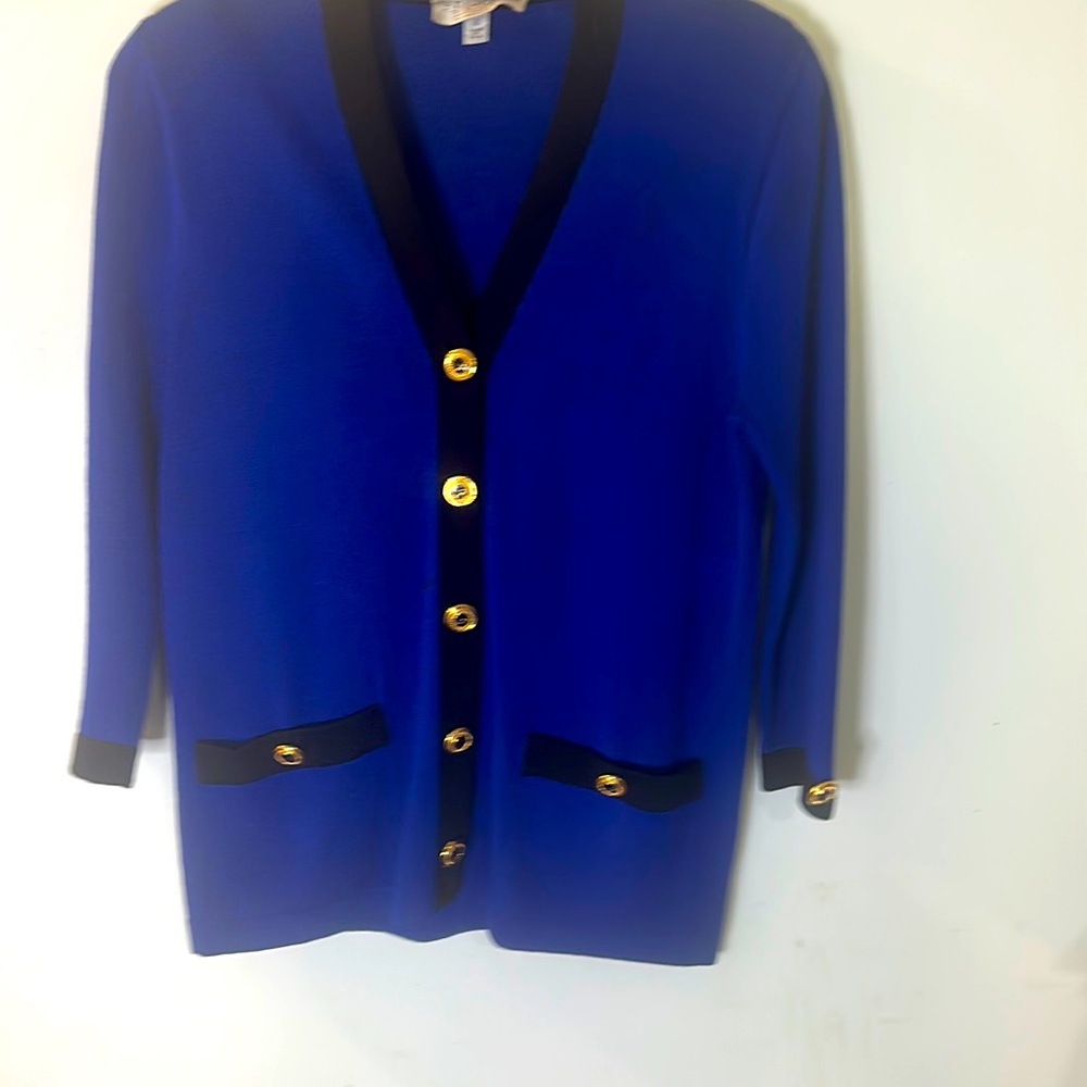 Saint John Knit Jacket / Sweater Royal Blue Color Block Pattern  Size 2